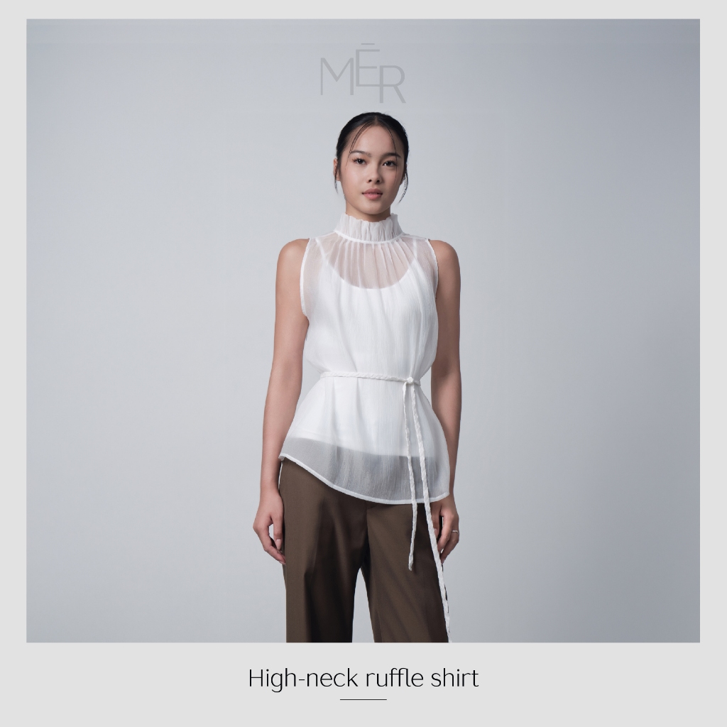 Mer High Neck Ruffle Shirt - Mer High Neck Ruffle Shirt
