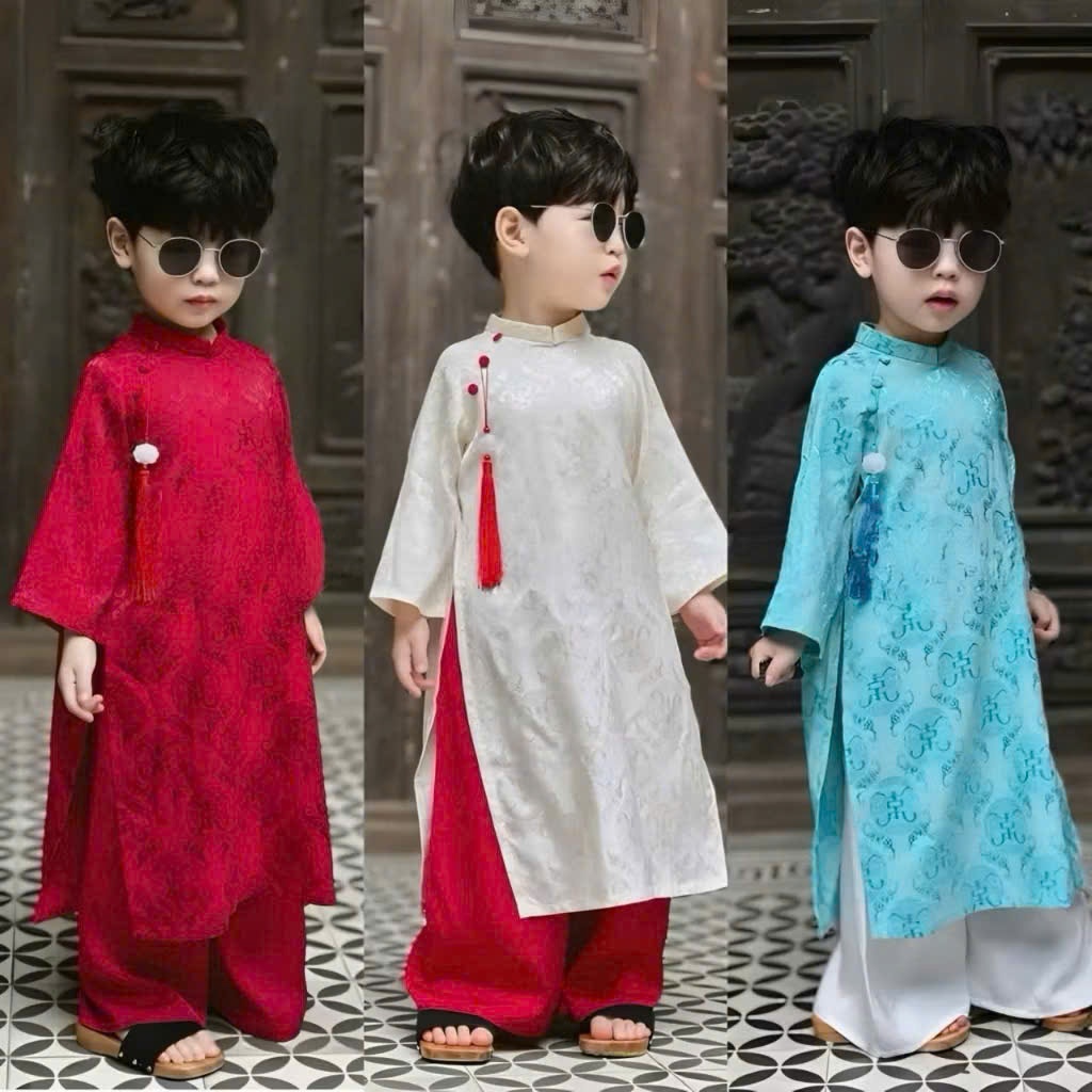 Renovated Ao Dai สําหรับเด็กผู้ชายที่มีค้างคาวผ้าคุณภาพสูง