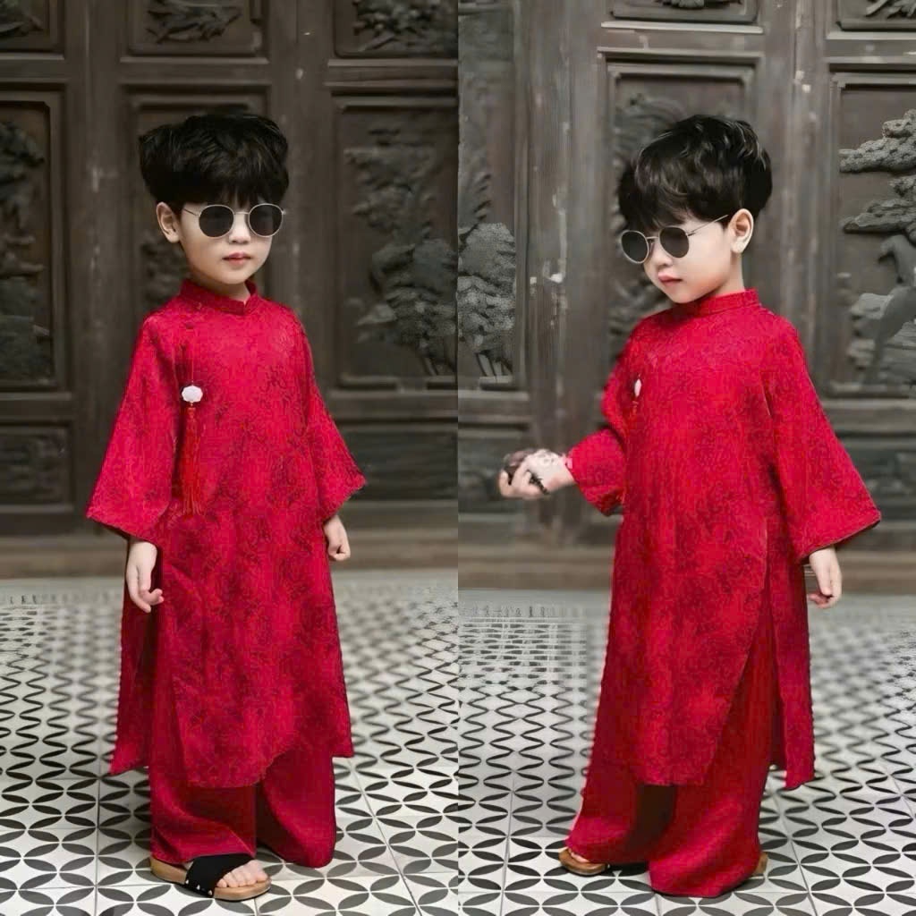 Renovated Ao Dai สําหรับเด็กผู้ชายที่มีค้างคาวผ้าคุณภาพสูง รูปที่ 4