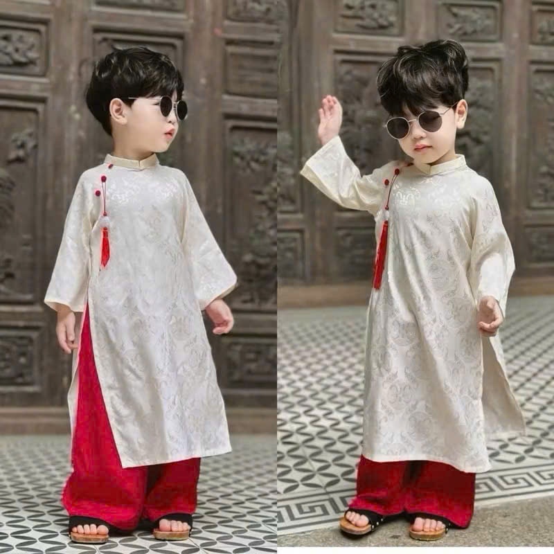 Renovated Ao Dai สําหรับเด็กผู้ชายที่มีค้างคาวผ้าคุณภาพสูง รูปที่ 2