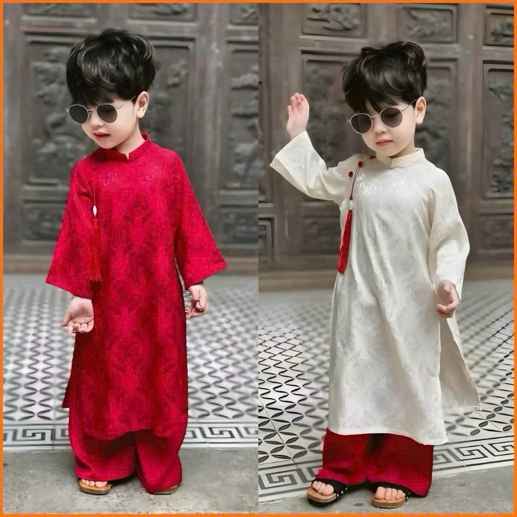 Renovated Ao Dai สําหรับเด็กผู้ชายที่มีค้างคาวผ้าคุณภาพสูง รูปที่ 6
