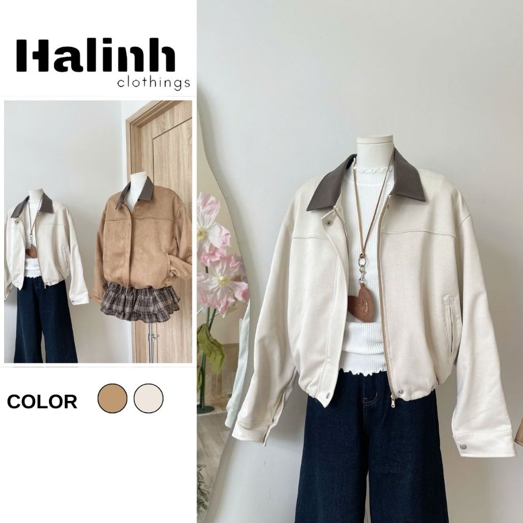 เสื้อแจ็คเก็ตหนังกลับผู้หญิงคอปกหนังฟรีไซส์ basic by HLC MM