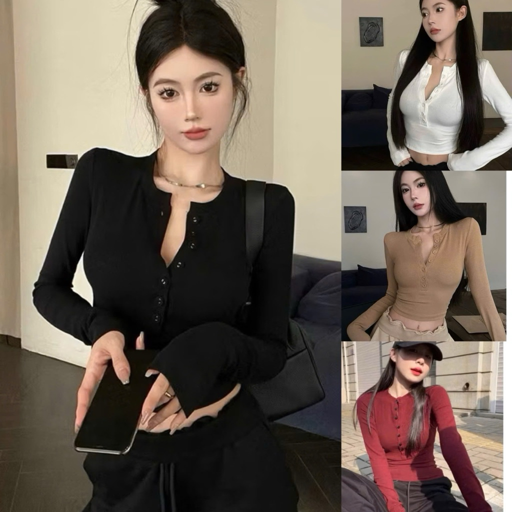 เสื้อยืดแขนยาวสไตล์ฤดูใบไม้ร่วงฤดูหนาวคอปกกระดุมพื้นฐาน สวมใส่ง่าย แฟชั่นผู้หญิง เคลื่อนไหว ไม่มี661