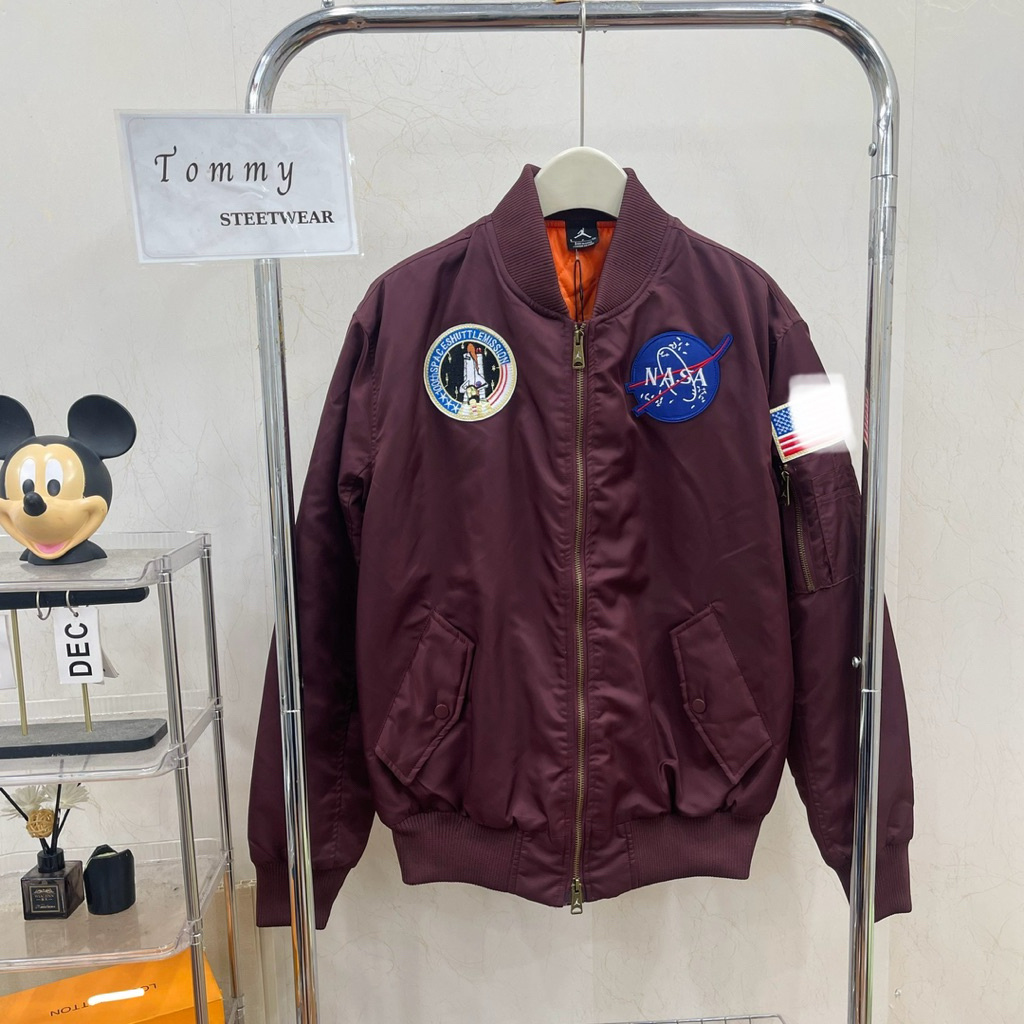 [HIGH QUALITY] - J0rd@n N@s@ Bomber Jacket Plum Red Rocket Pattern Orange Lining Hottrend - สินค้าคุ