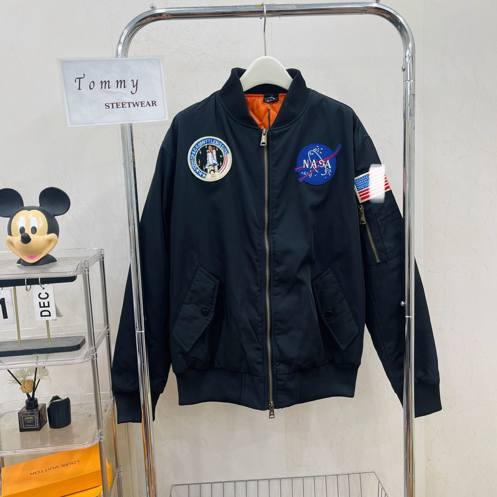 [HIGH QUALITY] - Bomber Jacket J0rd@n N@s@ Black Rocket Pattern Orange Lining Hottrend - สินค้าคุณภา