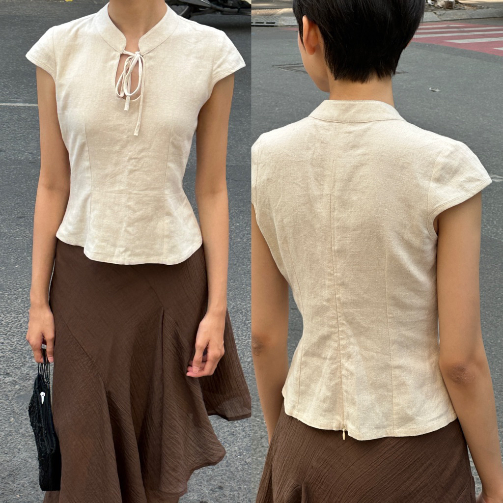NeeNee Water Drop Top มีโบว์ เบาพอดีหลัง มีซิป Water Drop Top พร้อมโบว์