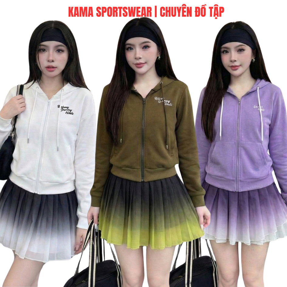 Kama sport BP168 ชุดกีฬาผู้หญิง เสื้อแจ็คเก็ตผ้าฟลีซหนังปลาผสมกระโปรงชั้นสําหรับฝึกซ้อม pickleball เ