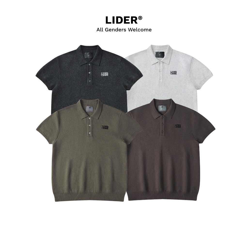 เสื้อสเวตเตอร์คอปกโปโล Unisex LIDER ELAN KNIT POLO SHIRTS - สีเทาพระจันทร์/ ควันขาว/ ช็อคโกแลต