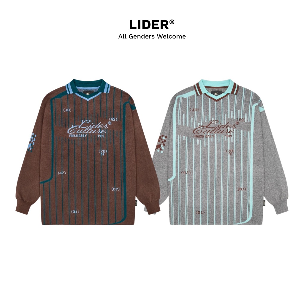LIDER CULTURE KNIT JERSEY เสื้อสเวตเตอร์คอปกโปโล Unisex - Cloudy Sky/Mocha