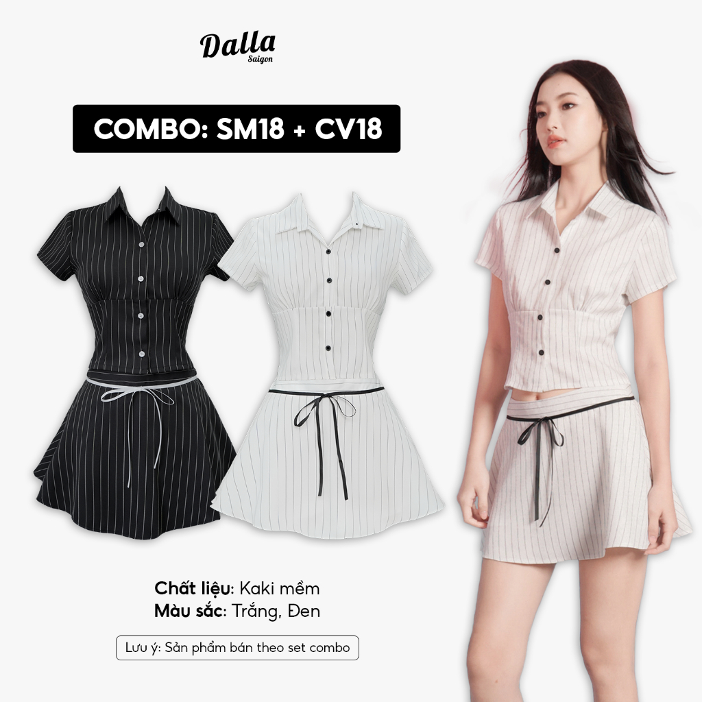 เสื้อเชิ้ตและกระโปรงลายทาง DALLA Combo (SM18+CV18) Azrael Set