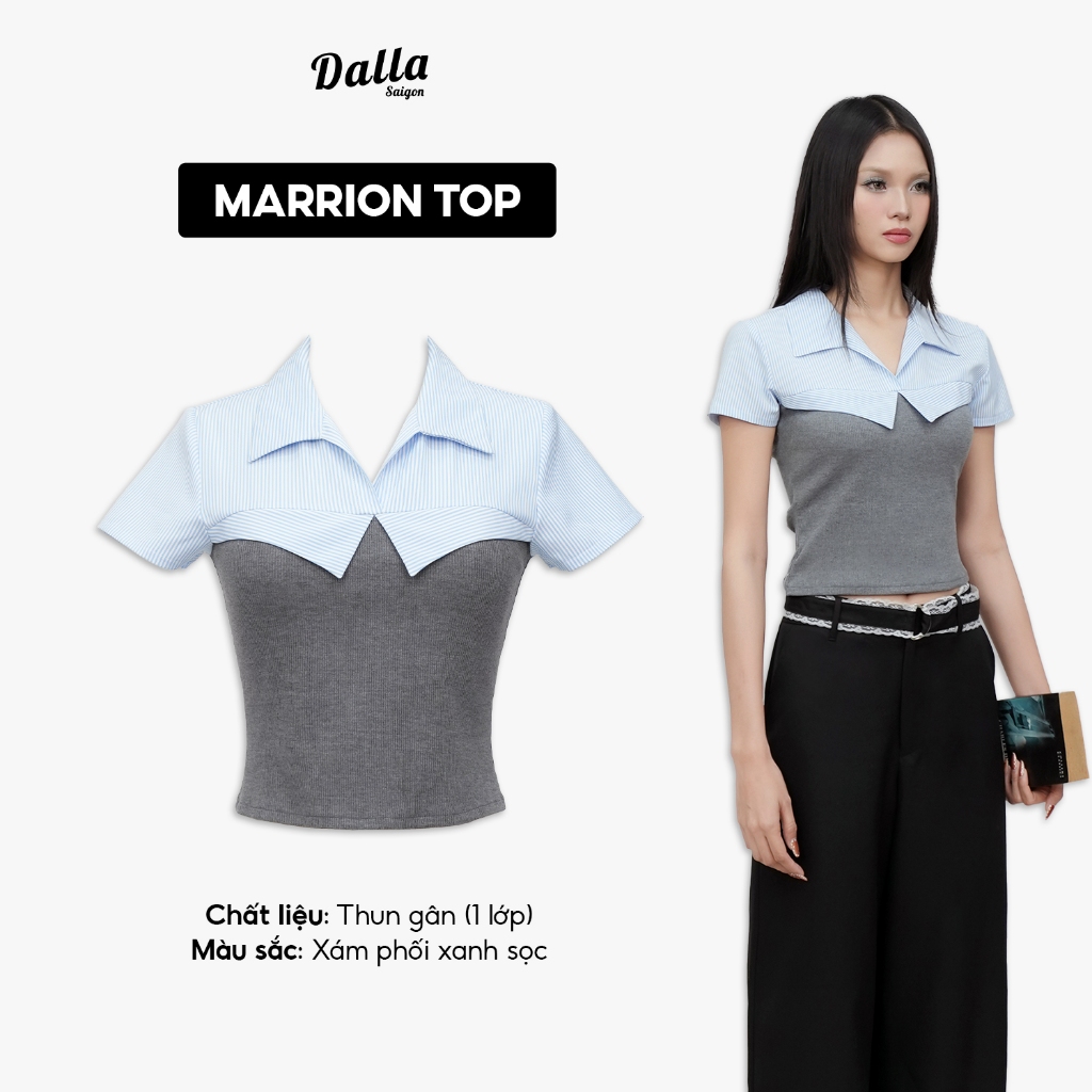 NEW COLLECTION - DALLA เสื้อเชิ้ตแขนสั้นยางยืดและคอปกเชิ้ต (AT08)