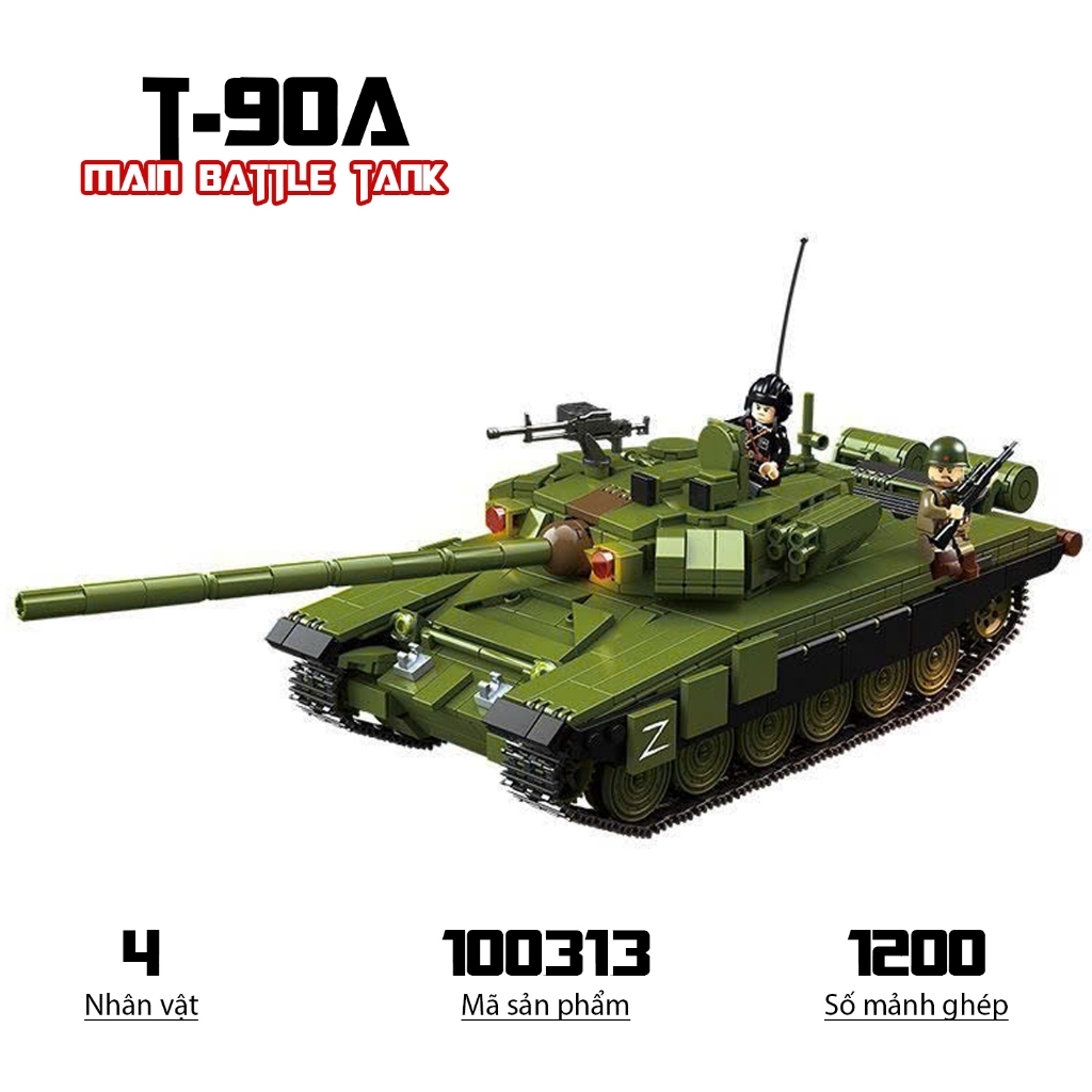ของเล่นประกอบ Tank T90-A, Quanguan 100313 รถถังหลัก รุ่นทหาร
