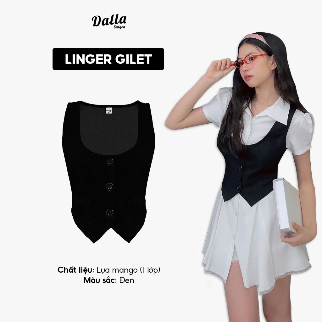 DALLA เสื้อกั๊กกระดุมคอปกสี่เหลี่ยมผู้หญิง (GL04)