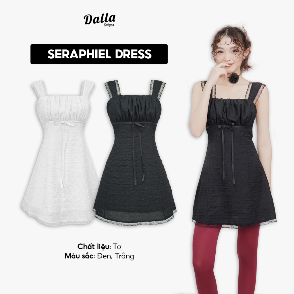 DALLA เดรสลูกไม้คอเหลี่ยมมีโบว์ (D09) Seraphil Dress