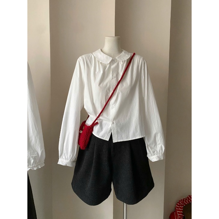 XONXEN SHOP เสื้อเชิ้ตผ้าสีพื้น PCT คอระบาย รหัส A821