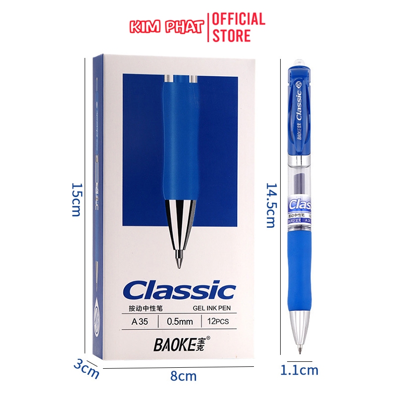 Combo Box ปากกาลูกลื่นหมึกเจล Baoke A35 Classic 12 ชิ้น - ปลายปากกาเรียบ 0.5 มม.