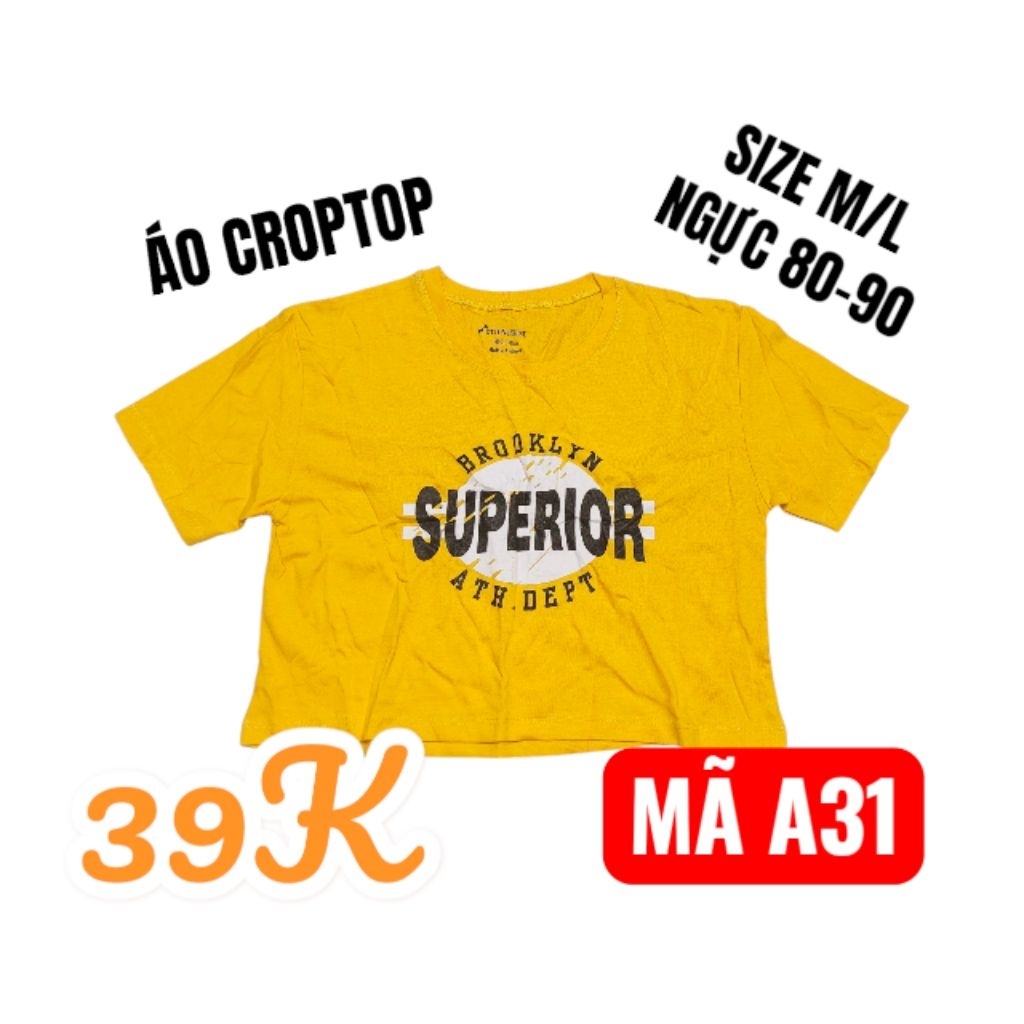 (SIZE M/L)_CODE A31_เสื้อครอปสีเหลืองพิมพ์ลายตัวอักษร 2 มือ
