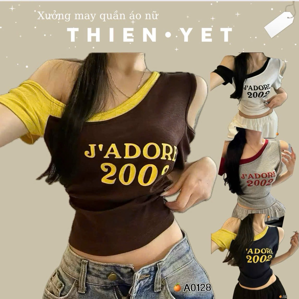 JADORE 2002 NHN SHORT SLEEVE OFF SHOULDER เสื้อครอปผู้หญิง (มีภาพจริง) บุคลิกภาพแบบไดนามิกและน่ารัก 