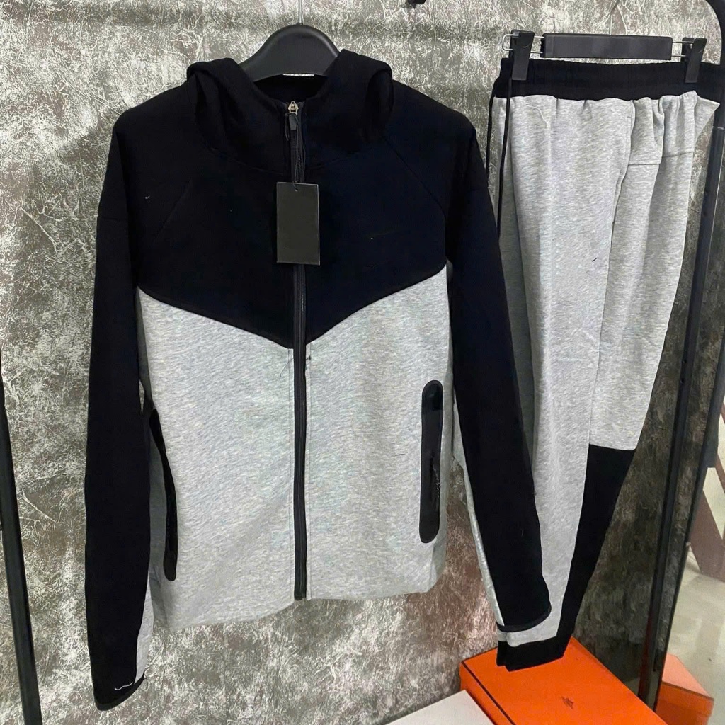ชุดกีฬาผู้ชาย Nie Tech Fleece คุณภาพสูง – เสื้อฮู้ดมีซิป + กางเกงจ็อกเกอร์ทรงสลิมให้ความอบอุ่นในฤดูหนาว