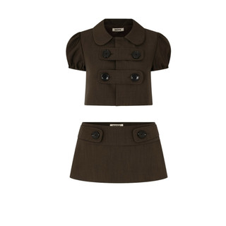 Set áo tay phồng croptop cúc đôi -DB Set