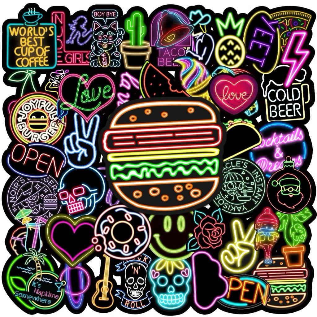 NEON STICKER BLACK BACKGROUND DECORATIVE STICKER สําหรับโน๊ตบุ๊ค, LAPTOP, WATER BOTTLE, HELMET,.