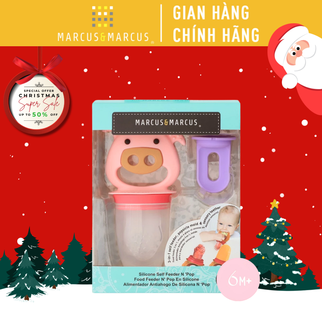 ถุงเคี้ยวซิลิโคนป้องกันการสําลักพร้อมยางกัดและฝาไอศกรีมสําหรับเด็ก Marcus & Marcus จาก 6 เดือน - Pok