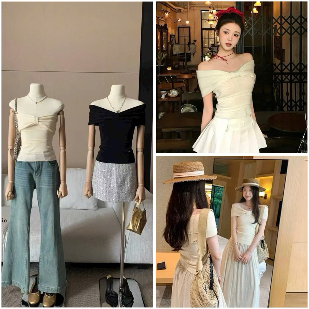 Emily Store  WGWE ~ เสื้อสเวตเตอร์ mtg เปิดไหล่บิด (สินค้ามาตรฐาน wgwe)