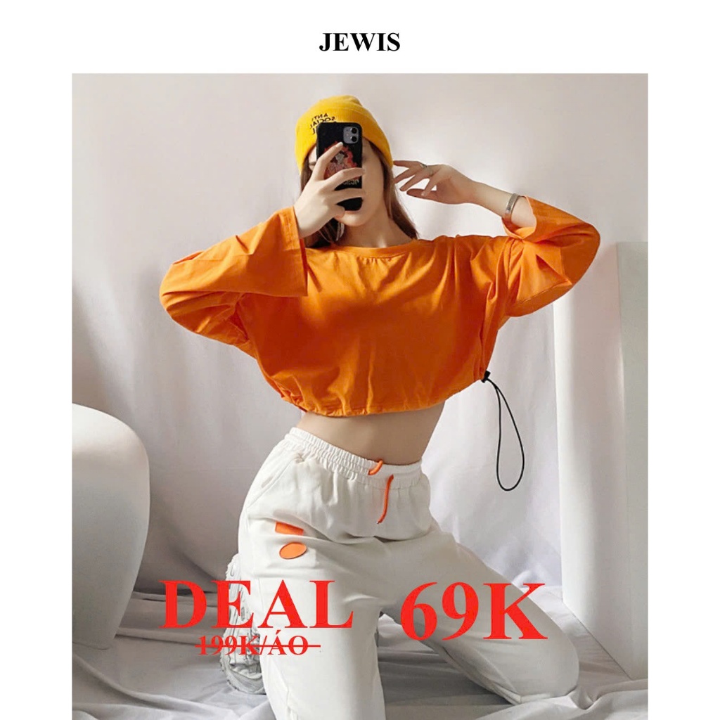JEWIS Orange Crop-Top Cotton Waist Shirt - J227