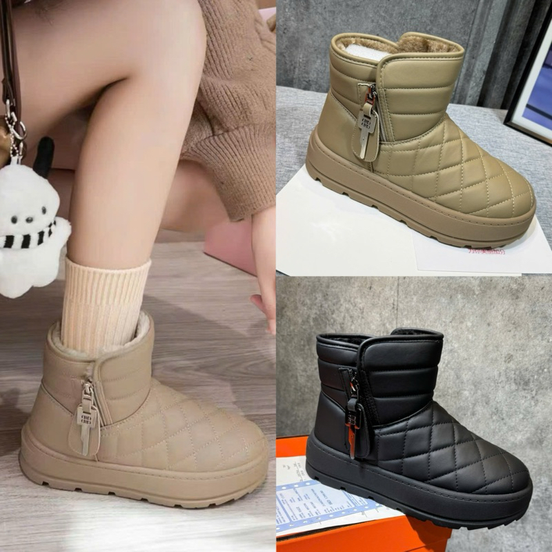 รองเท้าบูทกลางคอขนสัตว์อบอุ่นสําหรับ Snow Sole 4p หนังนิ่ม Fullbox