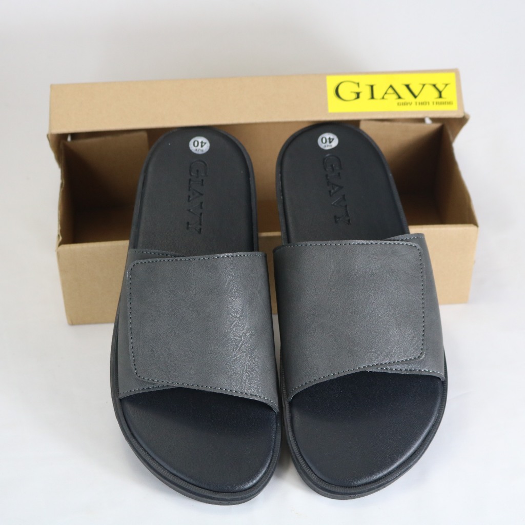 NEW GENUINE GIAVY MENS LEATHER SLIPPERS - GIA VY UU22 สีเทา Mens Size ตั้งแต่ 39-43 สายหนัง แผ่นรองเ