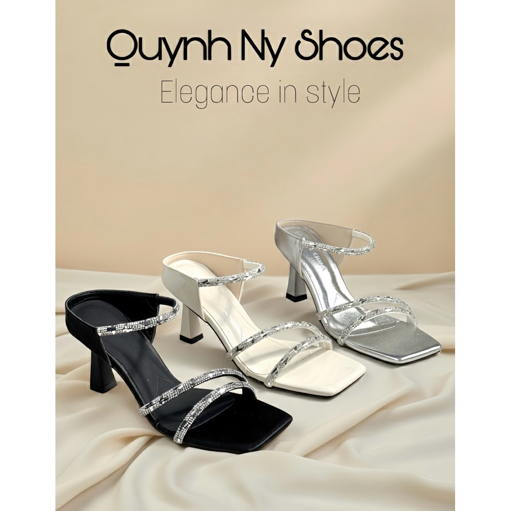 NYNY - 7 SEGMENT HIGH HEEL SHOES WITH LUXURY BRIGHT STONE, OPEN BACK, MODERN MIX XO STYLE, ACCORDING