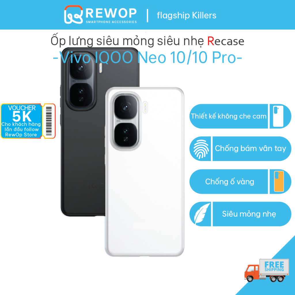 Recase Vivo IQOO Neo 10, เคส IQOO Neo 10 Pro - วัสดุ MATTE PP บางเฉียบและเบา ป้องกันลายนิ้วมือและสีเ