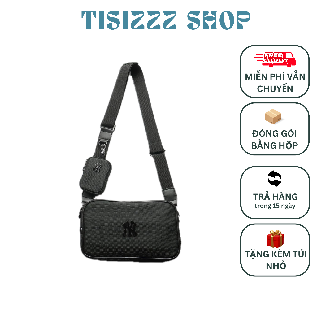 MLB NEW YORK CROSSBACK BAG Metal Logo วัสดุหนังแท้ 100% กันน้ําอย่างแน่นอน