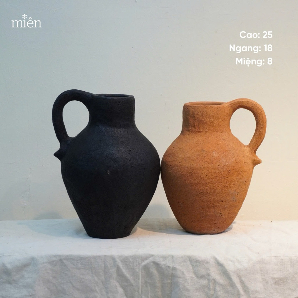 [Mien] เซรามิคดินเผา Bau Truc แจกันดอกไม้ ตกแต่งทํามือ แจกันมีหูหิ้ว 3 สี