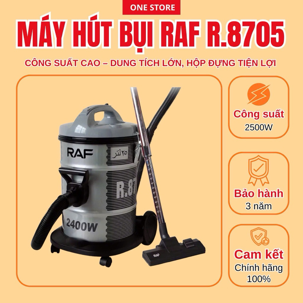 RAF 2500W เครื่องดูดฝุ่นพลังสูง – ความจุขนาดใหญ่ 25 ลิตร กระเป๋าพกพาสะดวก