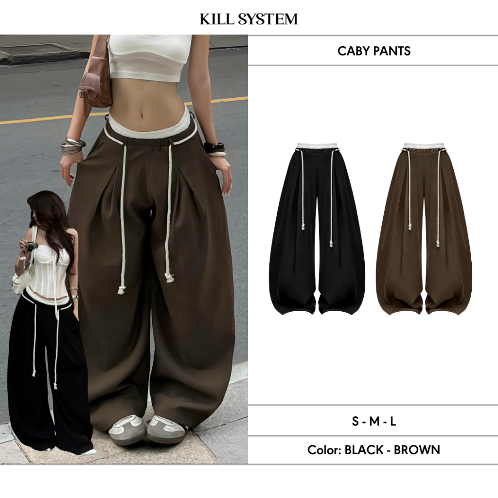 CABY กางเกงขากว้างลูกไม้พร้อมสายรัด - KILL SYSTEM