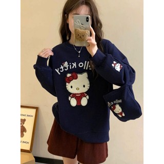 เสื้อกันหนาวผ้าฝ้ายผ้าสักหลาดคอกลมพิมพ์ลาย สวัสดี คิตตี้ สํา…