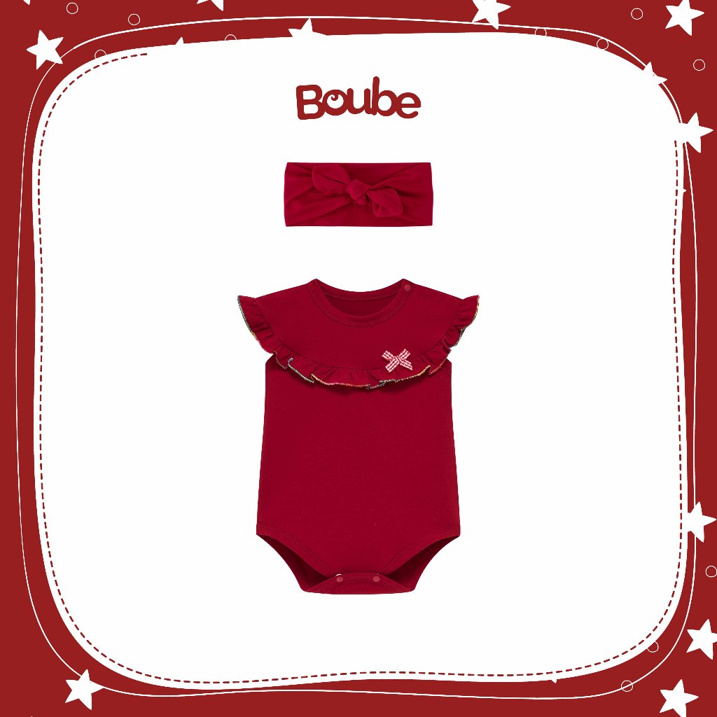 ชุดบอดี้สูทและชุดบอดี้สูทสีแดงน่ารักสําหรับเด็กทารกผู้หญิง โบube ผ้าคอตตอน ขนาด 0-12 เดือน