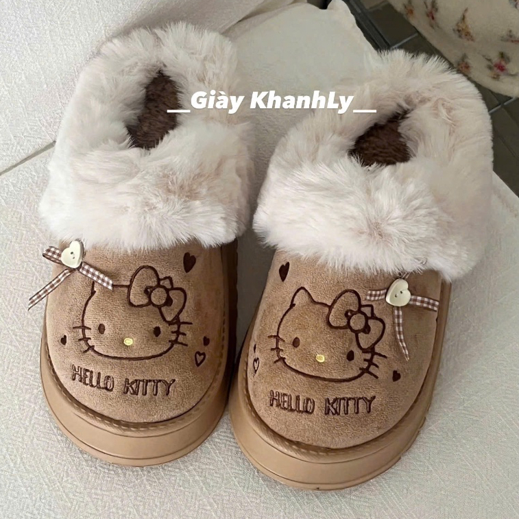 [QC-READY STOCK]รองเท้าแตะขนปัก QC พร้อมพื้นรองเท้าอ่อน HELLO KITTY
