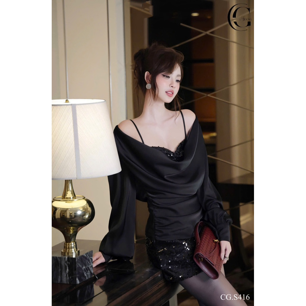 LunaClassy Glitter Black Dress 3CT Design Standard Photo Chau Gaang Style CG555FS