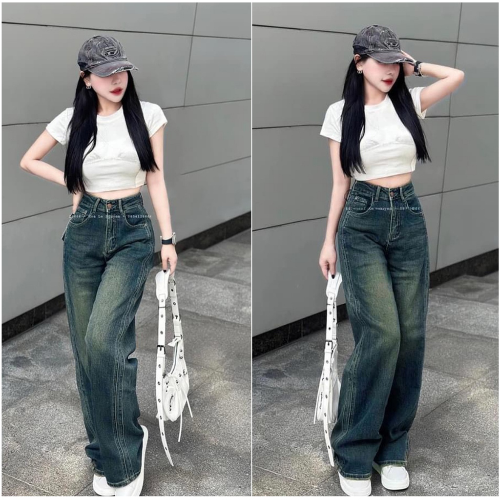 กางเกงยีนส์ขาตรงผู้หญิง HC98 2 Stripes (ยาว 95cm & 103cm) - 1016