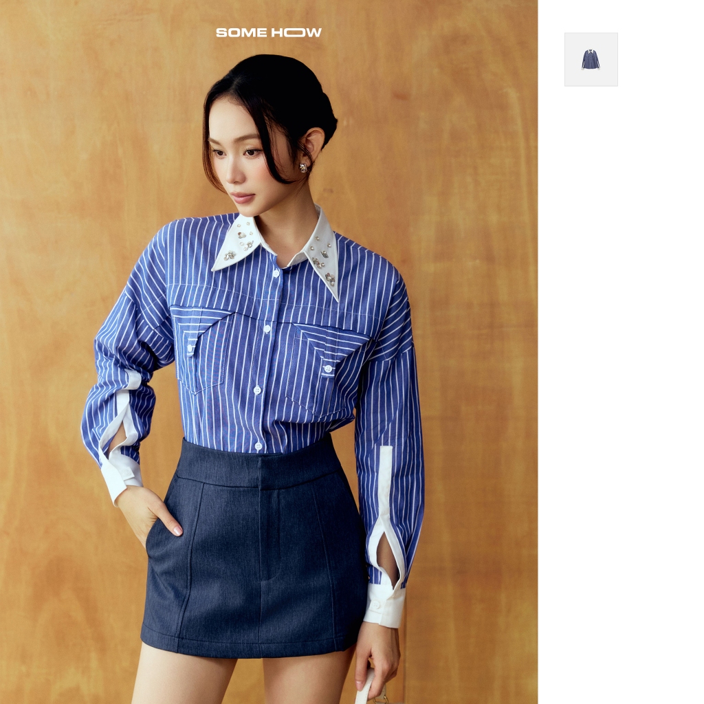 เสื้อเชิ้ต Workwear Blue Stripes ผ้าคอตตอนลายทางใส่สบาย WSM014 SOMEHOW