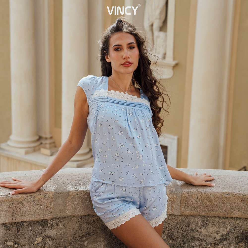 BSK07W5K01-TOLE SHORT SET WITH OUTSTANDING LACE SQUARE NECK DESIGN GIVES YOUTH, FEMININE และสร้างควา