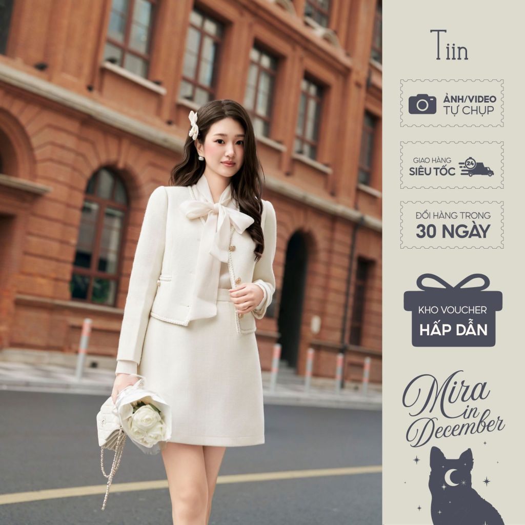 [Mira collection] TINSTORE เสื้อโค้ทกันหนาวผู้หญิงดีไซน์คอเต่าเรียบหรูและกระโปรงราตรีทรงเอ ADK.25104