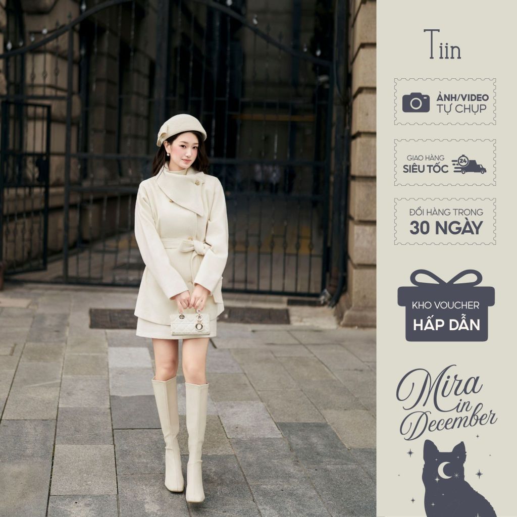 [Mira collection] TINSTORE เสื้อโค้ทขนสัตว์หรูหราคอปกและกระดุมเย็บ (พร้อมเข็มขัด) ADK.2510.338