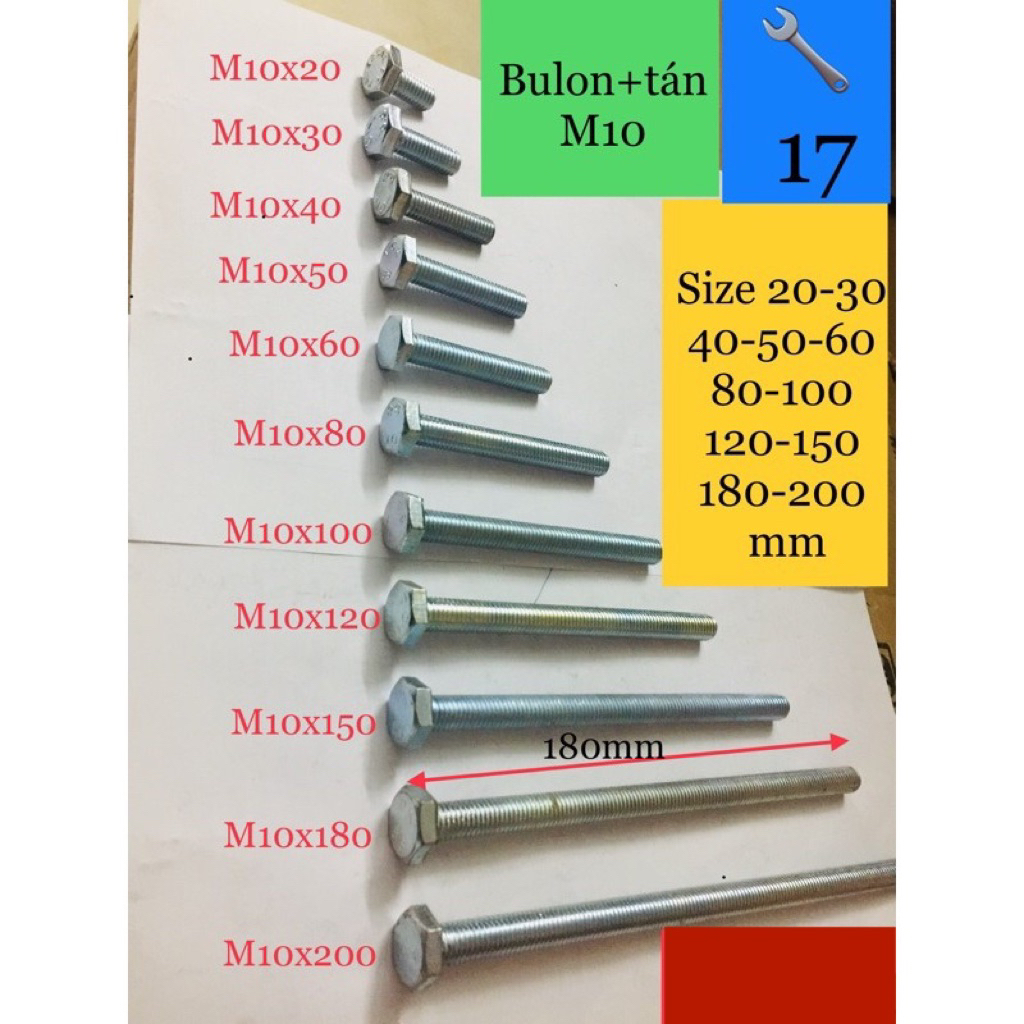 น็อต 20ชุด+หมุด ม10| ขนาด M10x150/ M10x180/ M10x200 mm