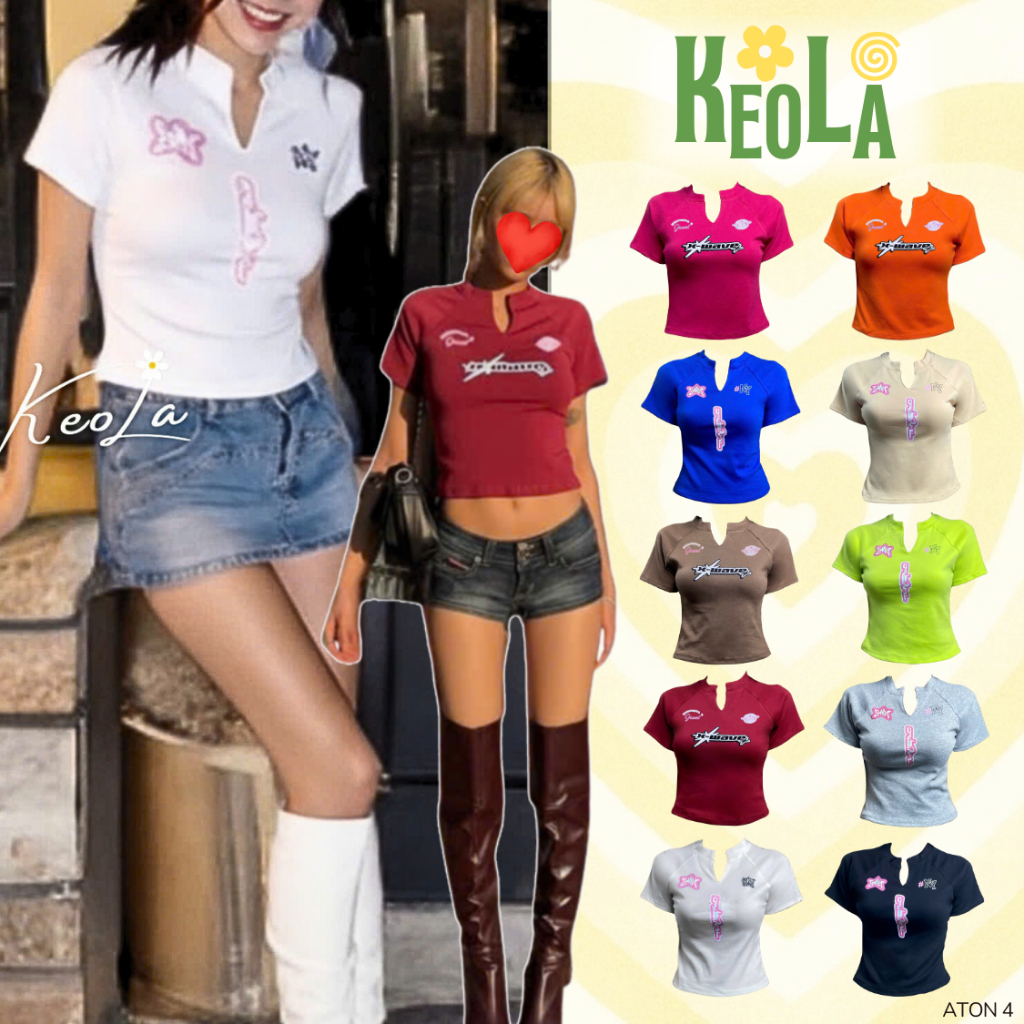 KEOLA baby tee shirt Y2k เสื้อครอปบุคลิกภาพคอเต่า bodycon 2E CRON 35 & 36
