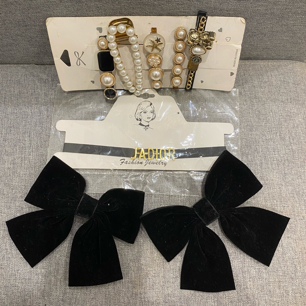 Pass Combo JD Chocker สร้อยคอ + คลิปโบว์สีดํา Jisoo 2 ชิ้น