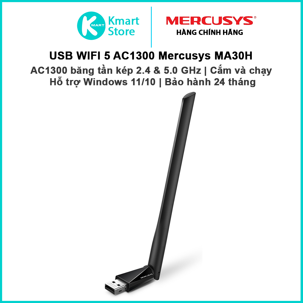 USB WIFI Mercusys MA30H | WIFI 5 AC1300, 2 แบนด์ 2.4 และ 5.0 GHz | ปลั๊กแอนด์เพลย์ | 2 ปี