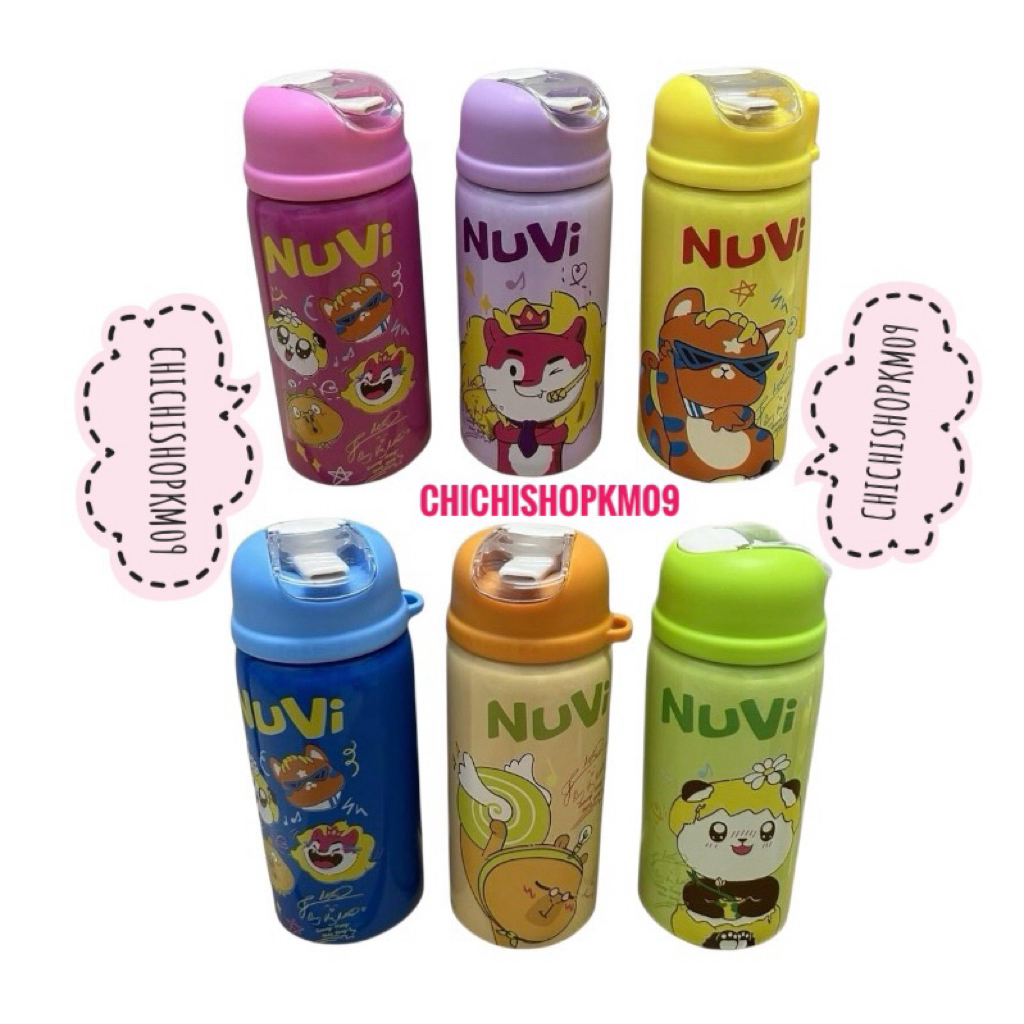 NUVI Vibe Idol Thermos Bottle 304 Stainless Steel 420ml Capacity for Children with Straw and Sticker